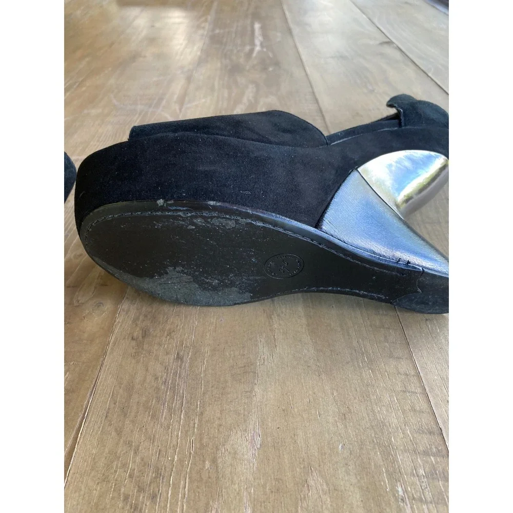 Leifsdottir Katrina Black Suede Sculptural Wedge Platform Peep Toe Heel 37.5